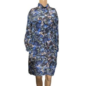 Chic Blue Floral Long Sleeve Dress